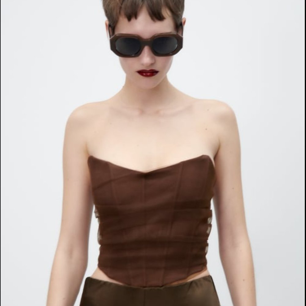 NWT Zara CORSETRY TULLE CROP TOP